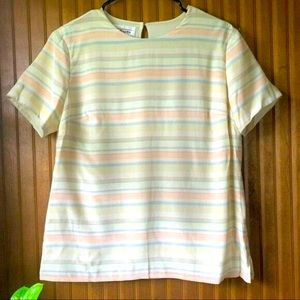 Vintage Talbots Silk Striped Pastel Blouse Women's Size 8